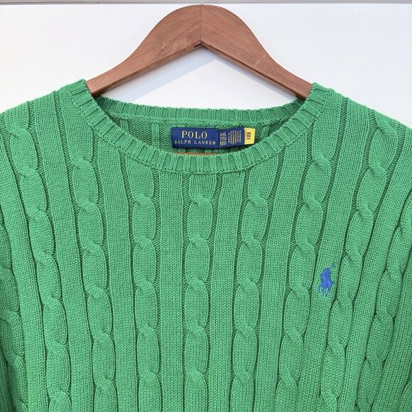 POLO Ralph Lauren Green Cable Knit Sweater XXL Classic Preppy Women’s - Picture 3 of 11